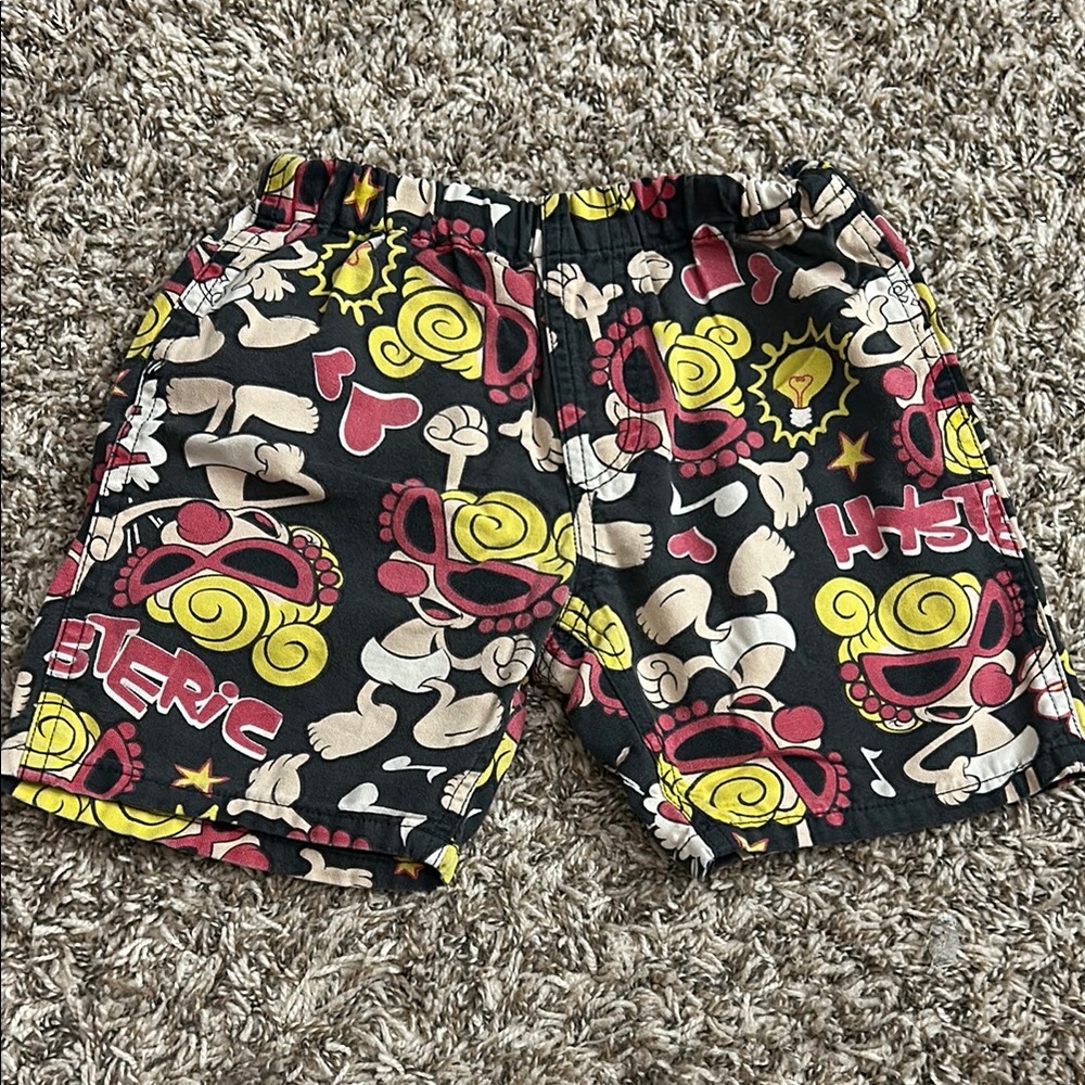 Hysteric Mini Graphic Print Shorts Black, Yellow, Red Sz 120
